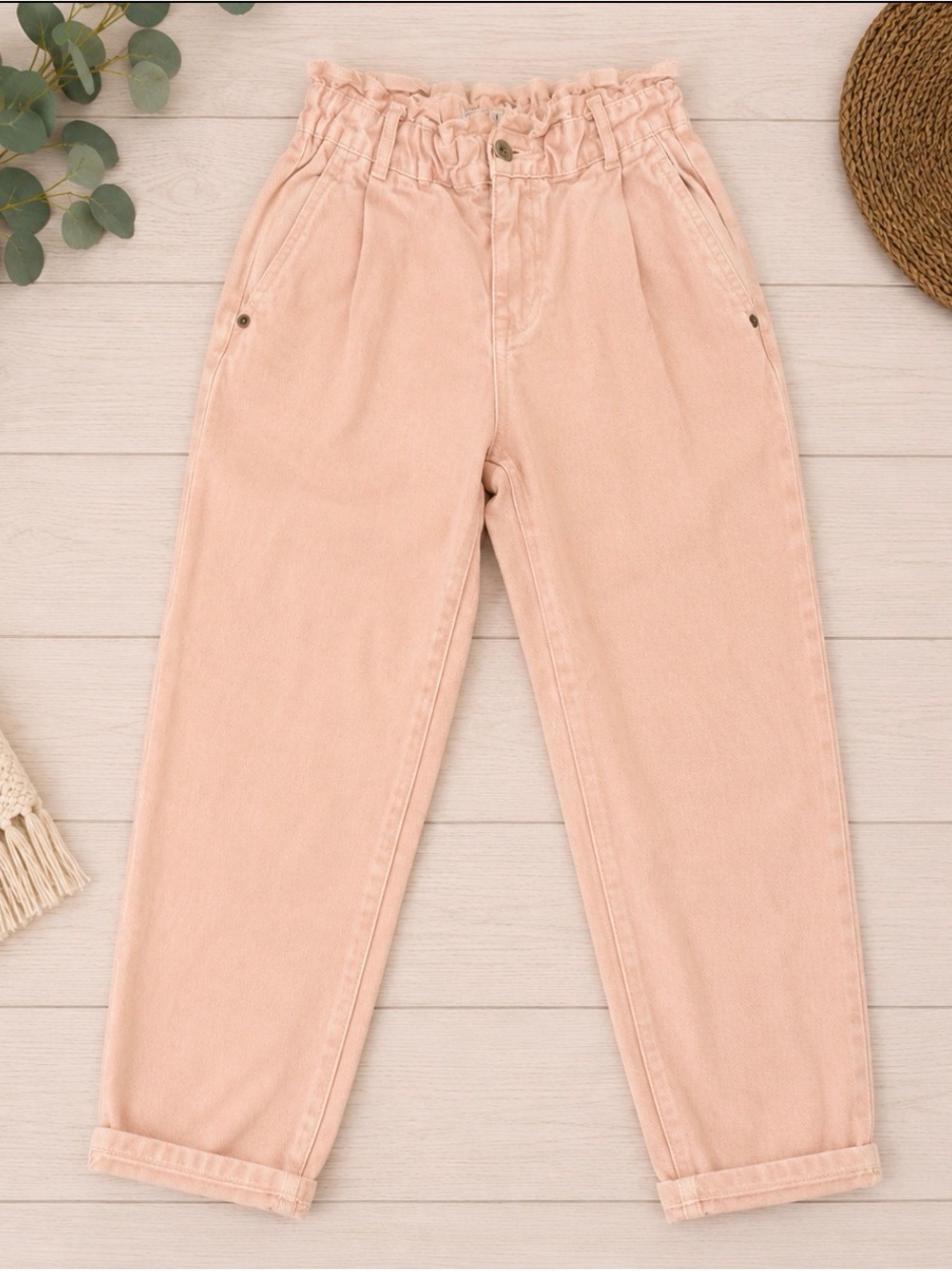 Zara Pink Paperbag Mom Jeans Women’s 2 High Rise Tapered Cotton